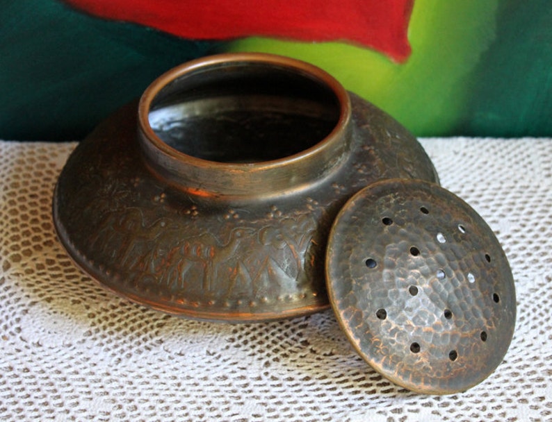 Antique Copper Large Incense Burner. Hand Pounded Copper Bowl Etsy