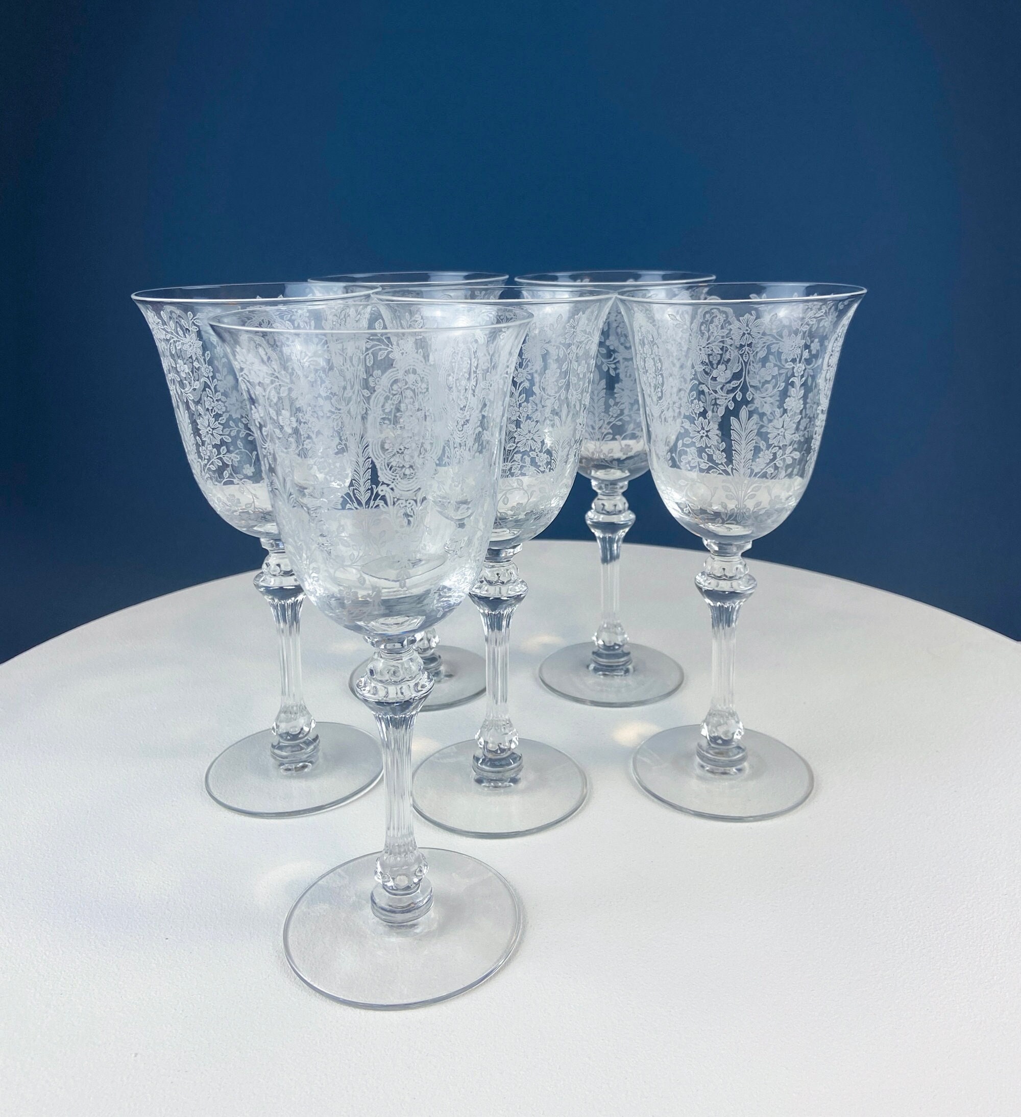 Tiffin-franciscan Wine Goblets. Etched June Night Pattern