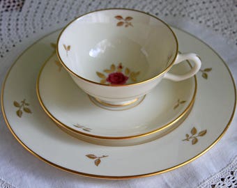 Porcelain Trio Lenox Teacup and Sacuer with Rhodora Pattern