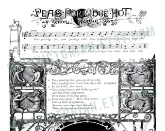 Printable Vintage Art Digital Download: Peas Porridge Hot Action Poem & Sheet Music | Altered Art, Graphic Design, Papercrafts, Scrapbooking