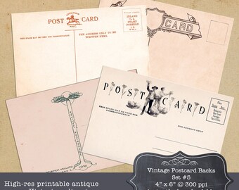 Digital Ephemera: Vintage Postcard Back Templates Set 5 (Photo Backs, Backgrounds, Collage, Journaling, Scrapbooking, Card Making)