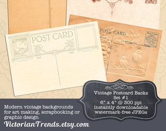 Digital Ephemera: Vintage Postcard Back Templates Set 1 (Photo Backs, Backgrounds, Collage, Journaling, Scrapbooking, Card Making)