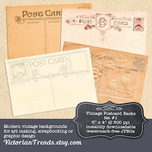 Digital Ephemera: Vintage Postcard Back Templates Set 1 Photo Backs, Backgrounds, Collage, Journaling, Scrapbooking, Card Making image 1