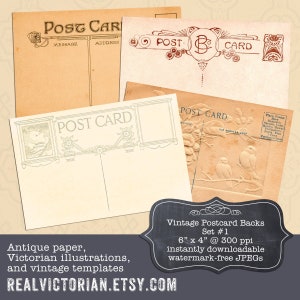 Digitale Ephemera: Vintage Postkarte Vorlagen Set 1 (Fotorückseiten, Hintergründe, Collage, Journaling, Scrapbooking, Kartenherstellung)