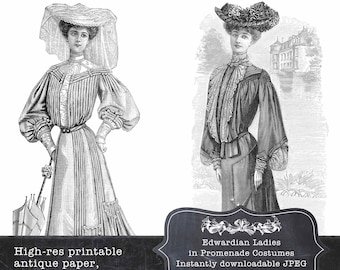 Printable Vintage Art Instant Download: Edwardian Ladies in Promenade Costumes 1 | Altered Art, Graphic Design, Papercrafts, Scrapbooking