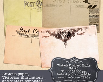 Digital Ephemera: Vintage Postcard Back Templates Set 3 (Photo Backs, Backgrounds, Collage, Journaling, Scrapbooking, Card Making)