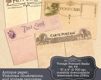 Digital Ephemera: Vintage Postcard Back Templates Set 2 (Photo Backs, Backgrounds, Collage, Journaling, Scrapbooking, Card Making)