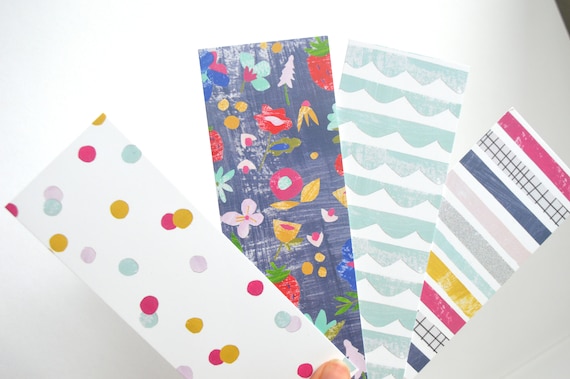 Modern bookmark set of 4 for book lovers, geometric, scallop, floral and polka dot
