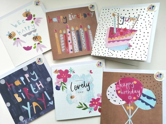 Happy birthday greeting cards, various designs, pretty and modern