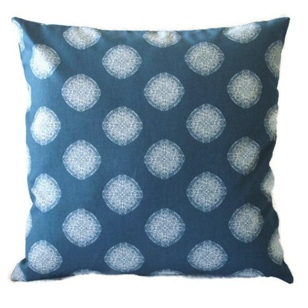 Pillow Cover, Blue And White, Circle Design, Decorative Pillow Cover, Nate Berkus Fabric 20 x 20 Inches