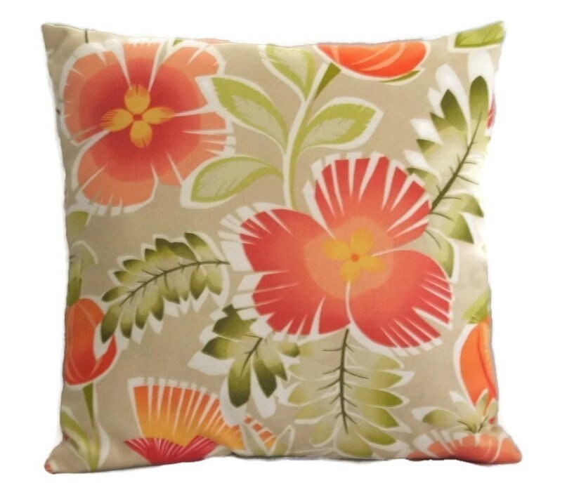 Indoor Outdoor Pillow Cover In Orange And Beige Botanical Print Indoor Outdoor Pillow Cover In Orange