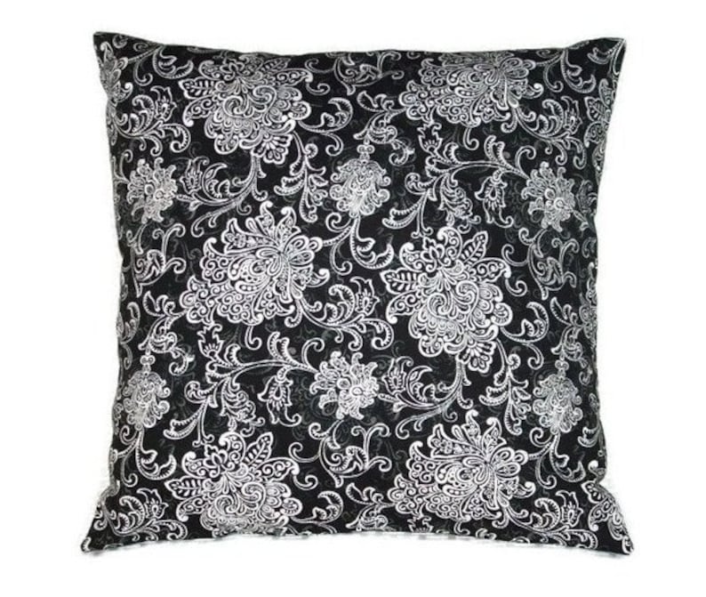 Pillow Cover, Black and White, Decorative Pillow Cover, Floral Print