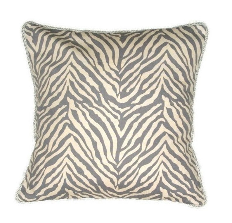 Pillow Cover Gray and Offwhite Zebra Print Gray Cording Etsy