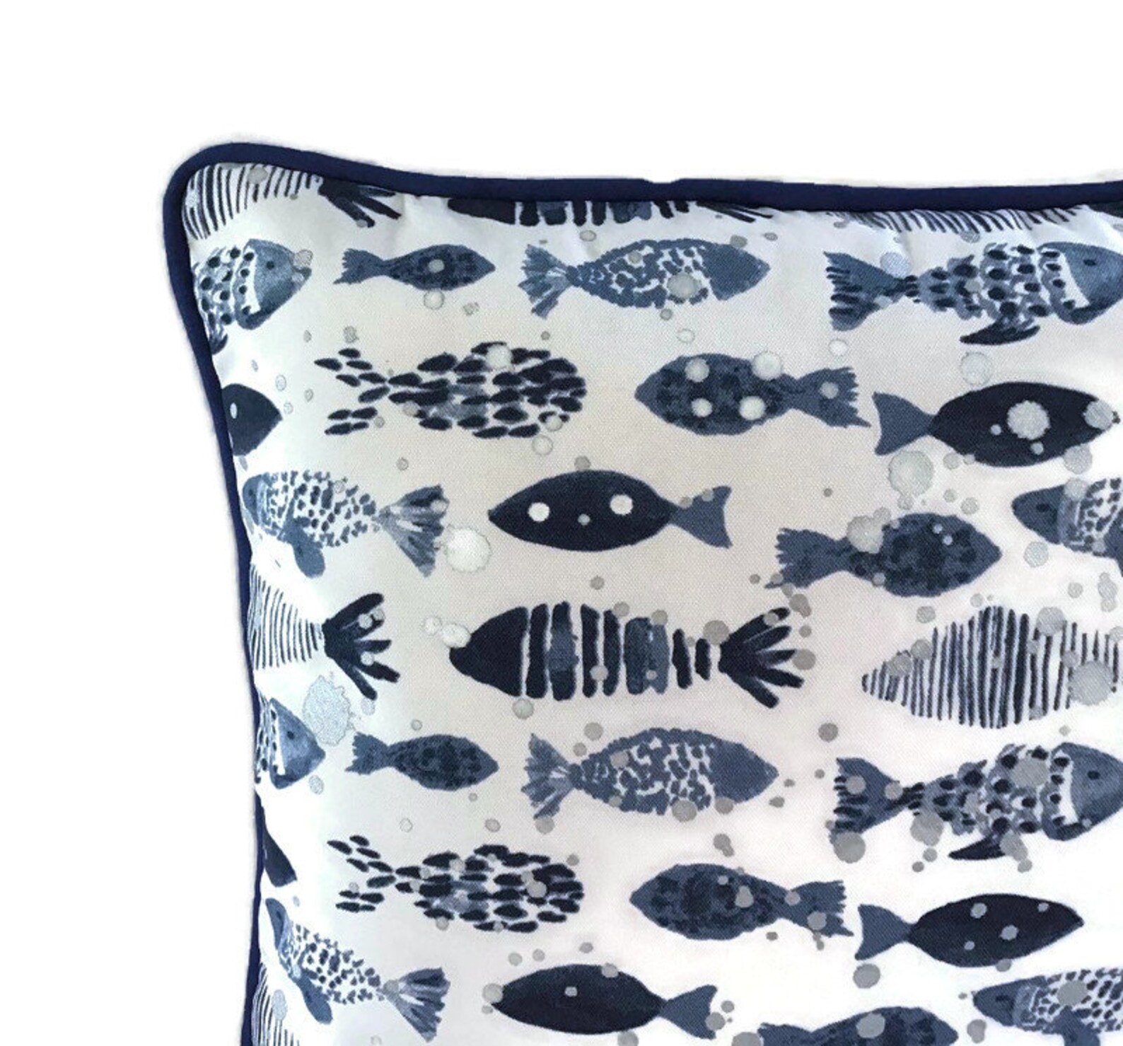 Pillow Cover In A Fish Design In Shades of Blues On A White Etsy