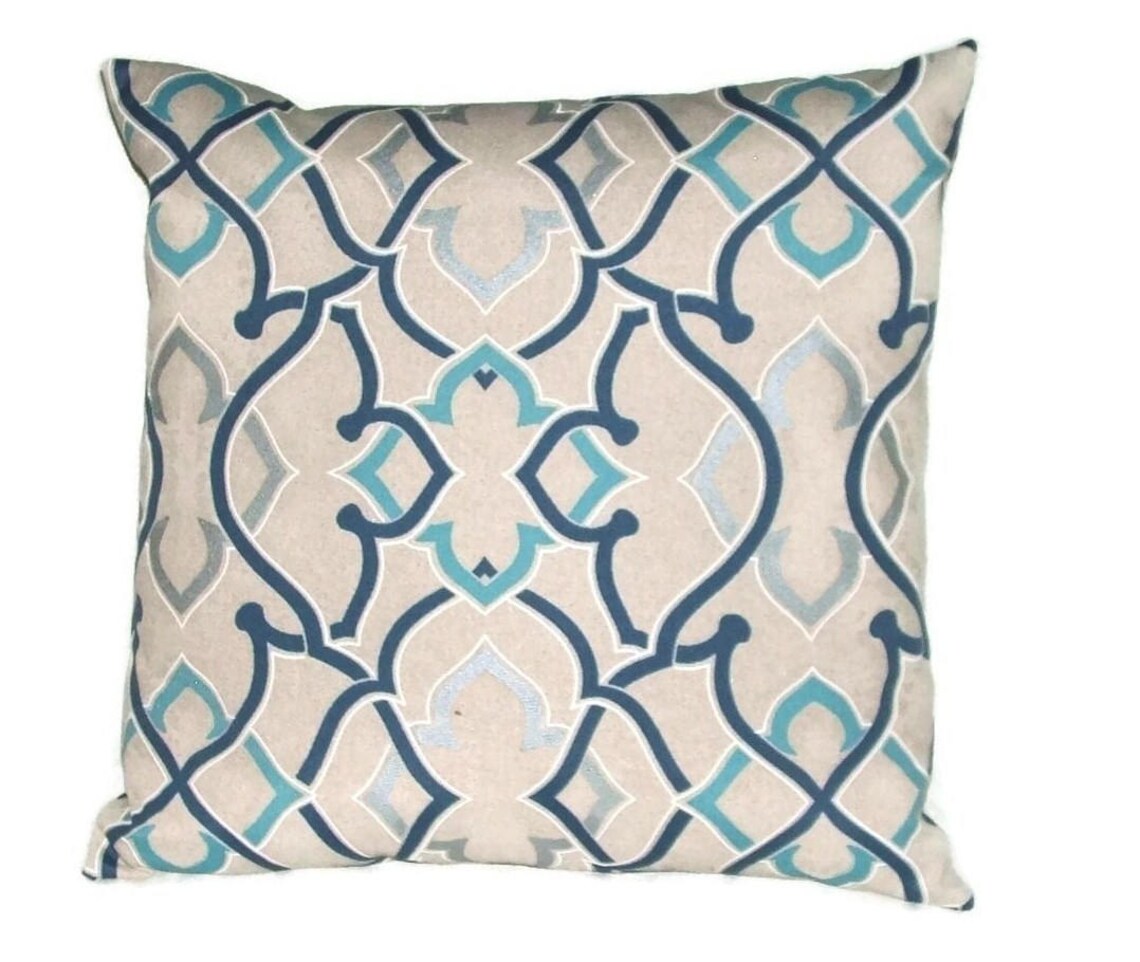 Indoor/outdoor Pillow Cover in Grey With A Bright Blue and Etsy