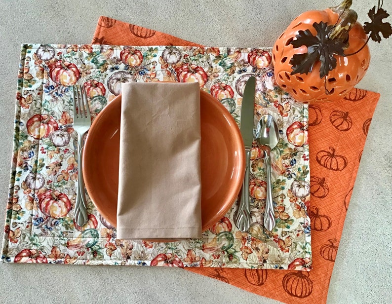 Thanksgiving and Fall Pumpkin Print Reversible Placemats and Etsy