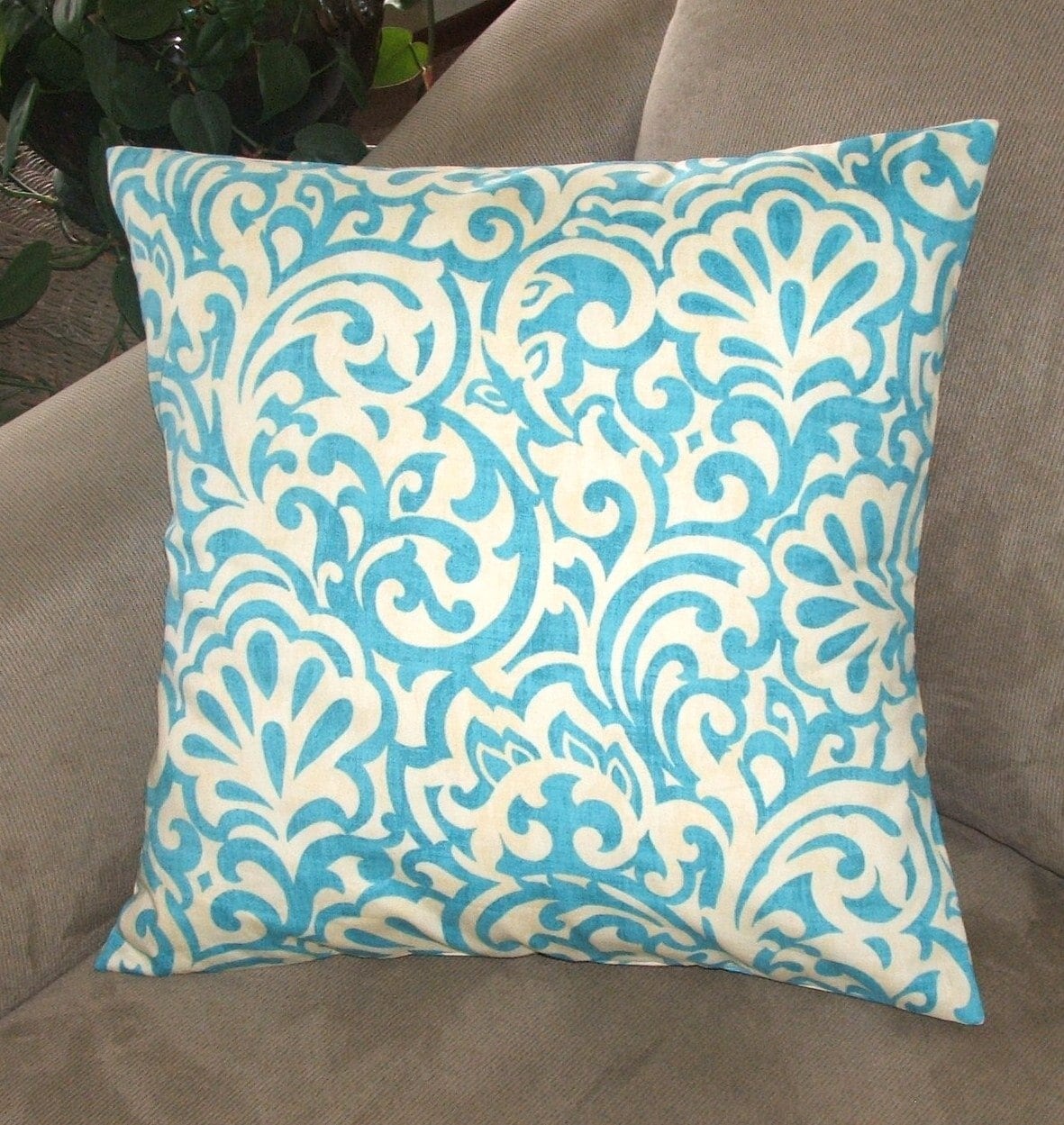 Pillow Cover, Turquoise And OffWhite, Decorative Pillow