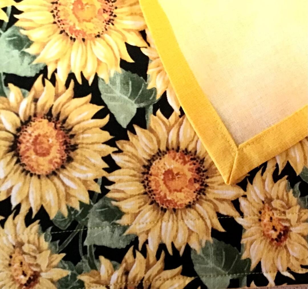 Large Yellow Sunflower Print on Black Placemats and Napkins Etsy