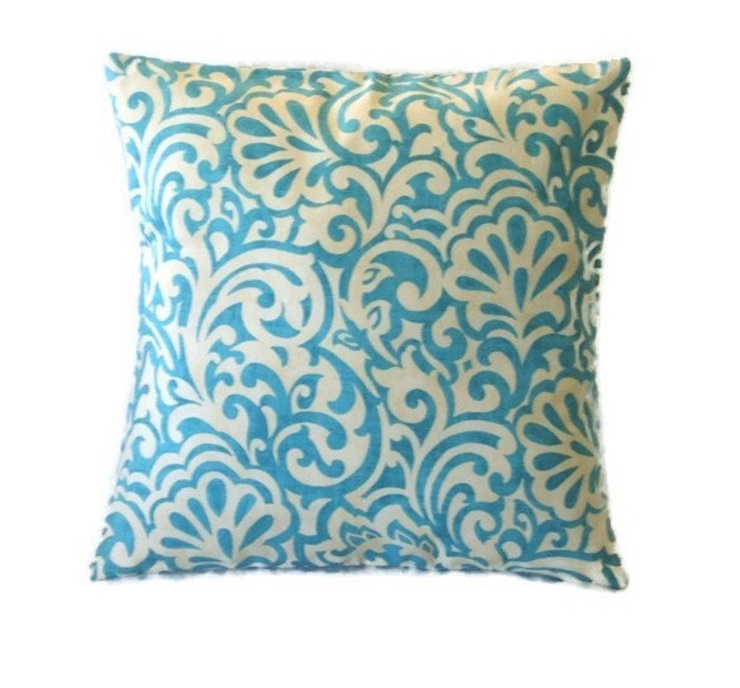Pillow Cover Turquoise and Offwhite Decorative Pillow Etsy