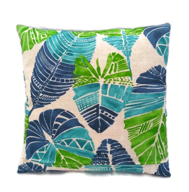 Indoor Outdoor Pillow Cover In Bright Blue And Lush Green Leaf Design Leaves Blues Greens Zipper Closure 3 Sizes - Zippered Covers For Patio Cushions Indoor Outdoor Pillow Cover In Bright Blue And Lush Green Leaf Design Leaves Blues Greens Zipper Closure 3 Sizes - Zippered Covers For Patio Cushions