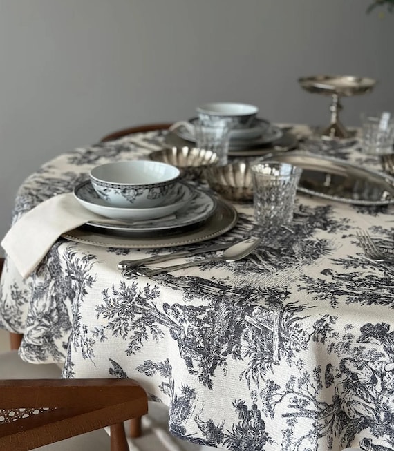 Handgemachte Französische Dorfbewohner Runde Tischdecke - Grau / Blau / Bordeauxrot / Grün Klassisches Dekor