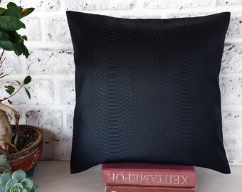 Black soft matte charcoal crocodile,alligator faux leather fabric pillow cover/modern scandinavian homes/housewarming gift-1pcs