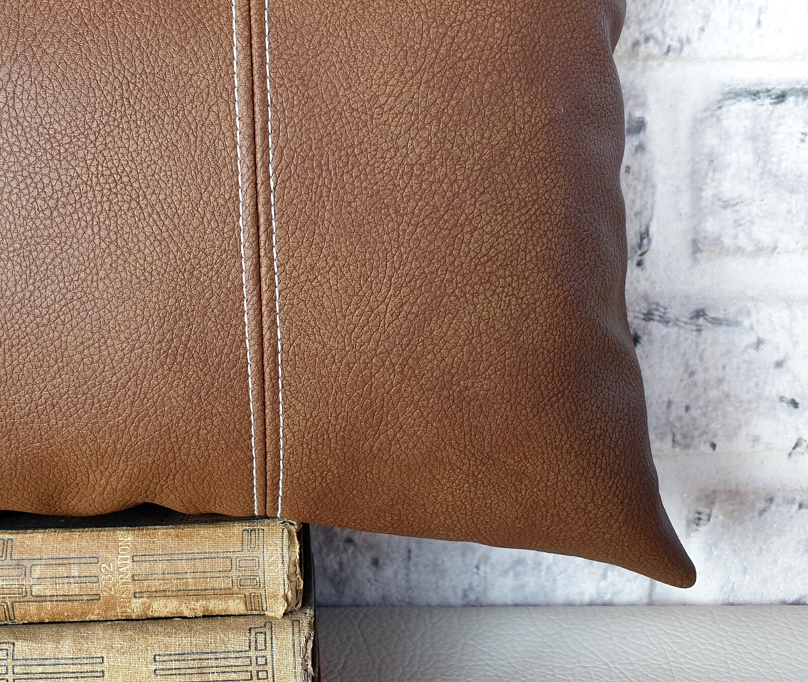 Old Look Brown Faux Leather Pillow Cover3 Piece Designlumbar Etsy