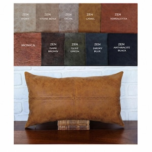 Stitched Vegan Leather Lumbar Pillow Cover: Zen Camel, Rustic Decor -XL Covers