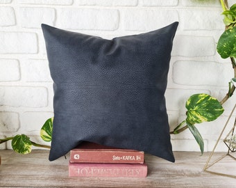 Anthracite Faux Leather Pillow Cover: 16x16 Sofa Pillow