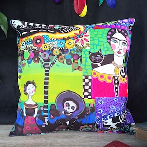 Fast shipping/Frida-day of the dead pattern colorful print pillow cover/Housewarming gift/Rainbow colors pillow designs