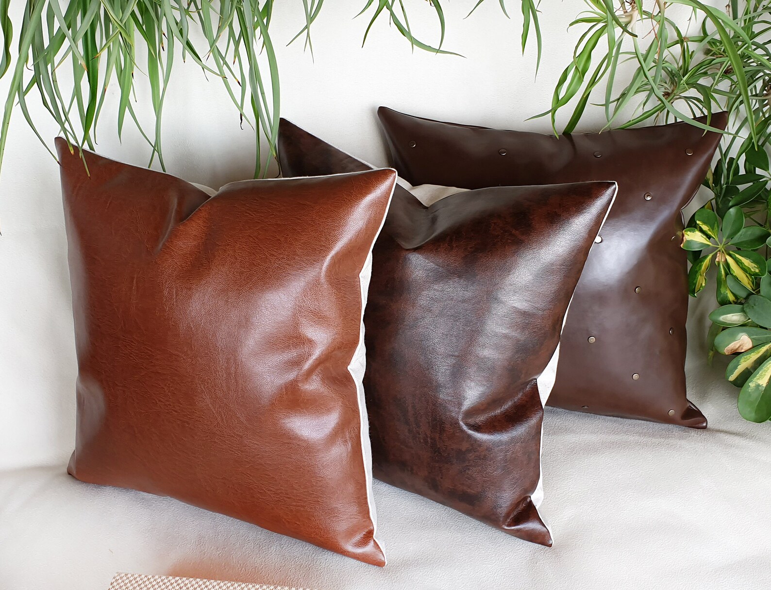 Oldish Look Brown Faux Leather Pillow Coverold Look Etsy