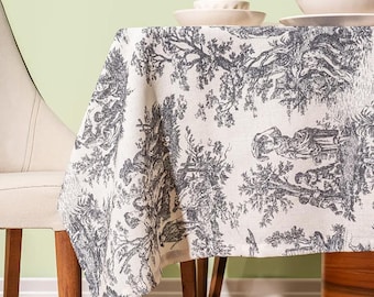 Obrus Toile de Jouy w stylu francuskim, rustykalny pokrowiec na stół jadalny w stylu wiejskim, różne rozmiary