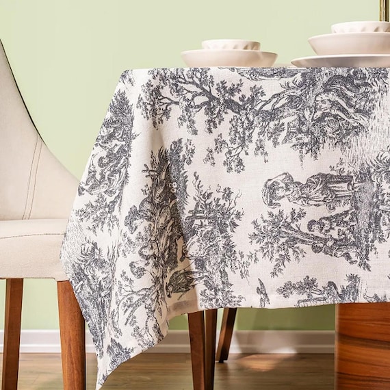 Französische Country Toile de Jouy Tischdecke, rustikale Bauernhaus Esstisch Abdeckung, mehrere Größen