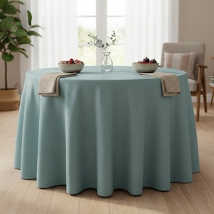 Extra Wide Round Tablecloth | Custom Size | Shantung Textured Fabric | Jet Black Navy Teal Blue