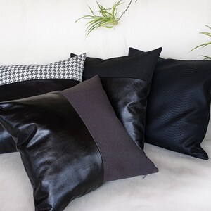 Black charcoal faux leather and anthracite poly-linen fabric pillow cover/faux leather pillow cover/Colorful Homes/Modern Houses-1pcs image 5