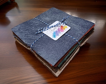 Piezas de tela de cuero sintético: 25 hojas multicolores para manualidades (18 x 18 cm)