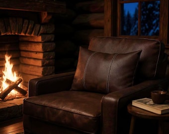 Old look Arizona dark brown faux leather lumbar pillow cover-3 vertical piece design throw cover-6 color optional/home decor-1qty