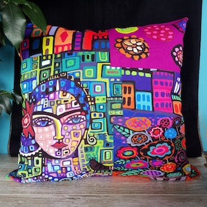 Fast shipping/Frida-wonderful art- colorful print pillow cover/Housewarming gift/Rainbow colors pillow designs