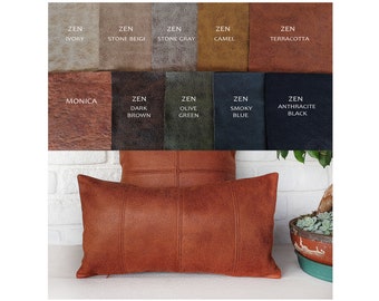 Zen Terracotta Vegan Leather Lumbar Pillow Cover: Modern Home Decor
