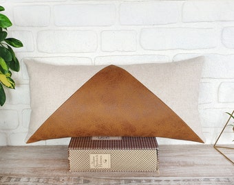 Zen camel and beige linen fabric triangle design lumbar pillow cover-7colors /modern scandinavian  homes-1qty
