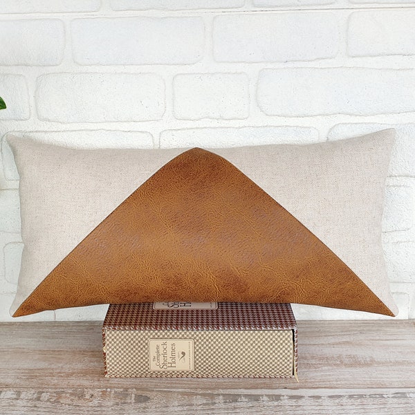 Zen camel and beige linen fabric triangle design lumbar pillow cover-7colors /modern scandinavian  homes-1qty