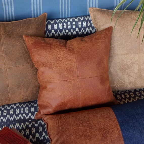 Mustard color rustic old pattern soft faux leather fabric pillow cover-1QTY