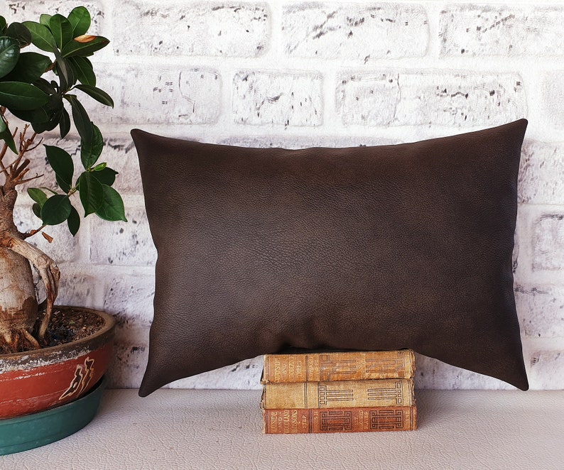 Old look dark brown faux leather pillow cover3 piece Etsy