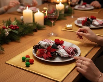 Gold Faux Leather Christmas Placemat: Snowflake Pattern Table Decor