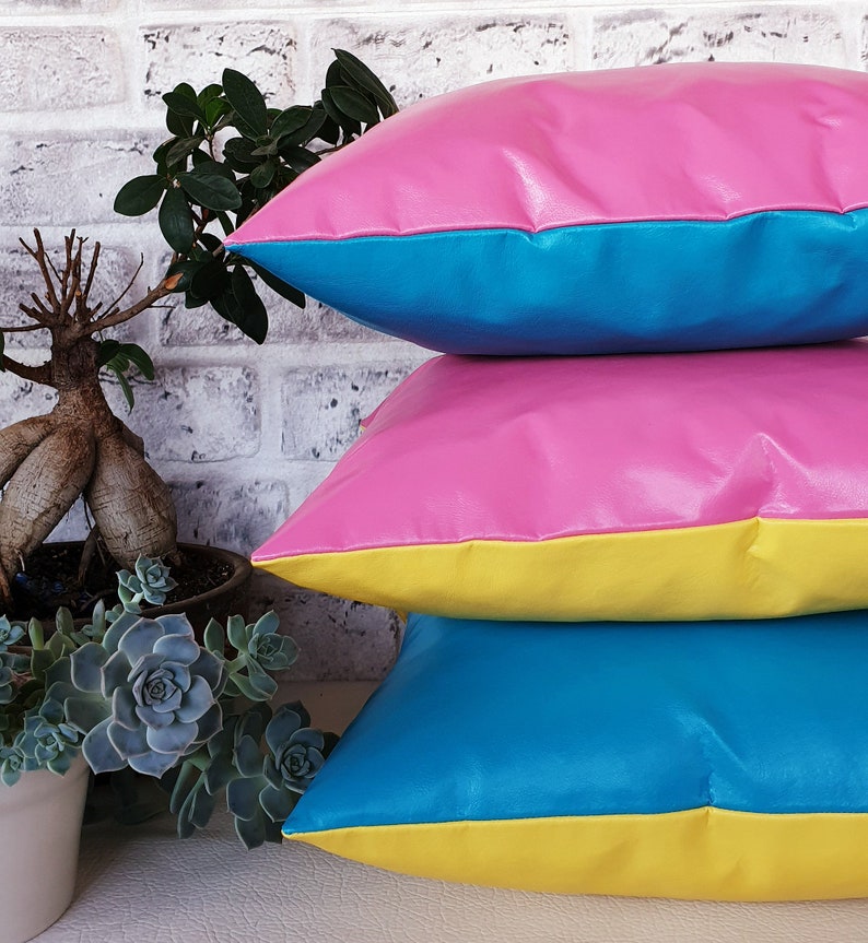 Yellow Faux Leather Pillow Cover Back Side 6 Finish Color Etsy