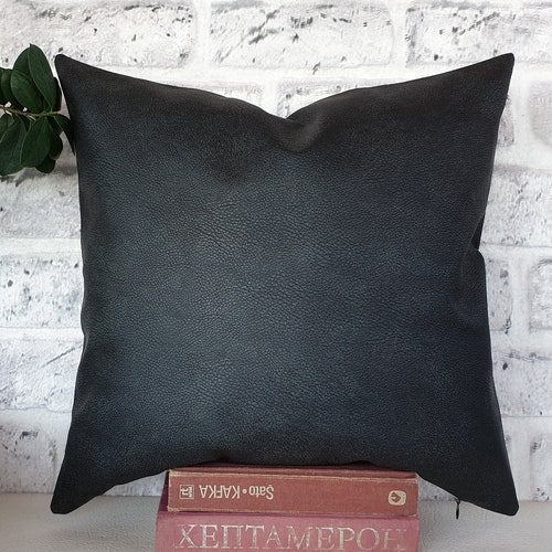 Black Faux Leather Pillow Cover Black Home Decor Decorative Etsy