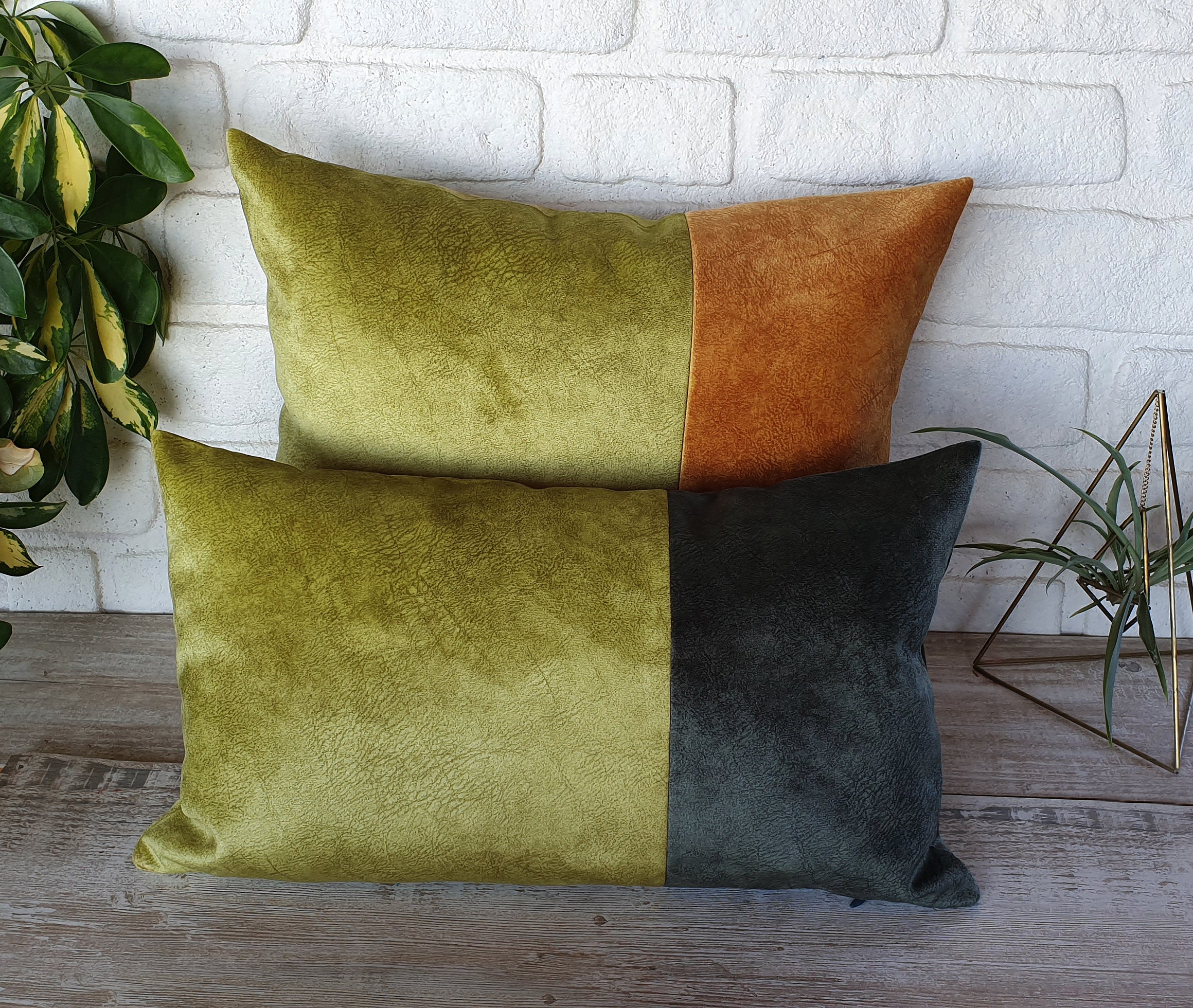 Lumbar Support Pillow, Brown, Olive, Lime Green and Chartreuse Throw Pillow  for Bed Decor, Couch Pillows Set, Outdoor Sofa Cushion 