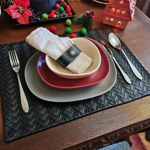 Black wicker pattern faux leather  placemat -double layer  placemats  - modern  table decor - 4 color optional