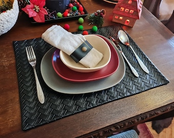 Big black wicker pattern faux leather  placemat -double layer  placemats  - modern  table decor