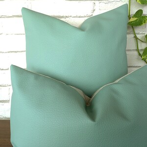 Fast shipping/Mint color modern thick faux leather pillow cover /modern scandinavian home decor/housewarming gift 1pcs image 4